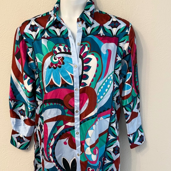Zara Dresses & Skirts - NWT Zara Colorful Printed Oversized button up shirt dress/tunic size S satiny
